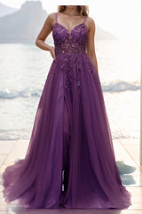 A-line Sweep-Brush Train Tulle Prom Dress CS0402 - COCOMELODY