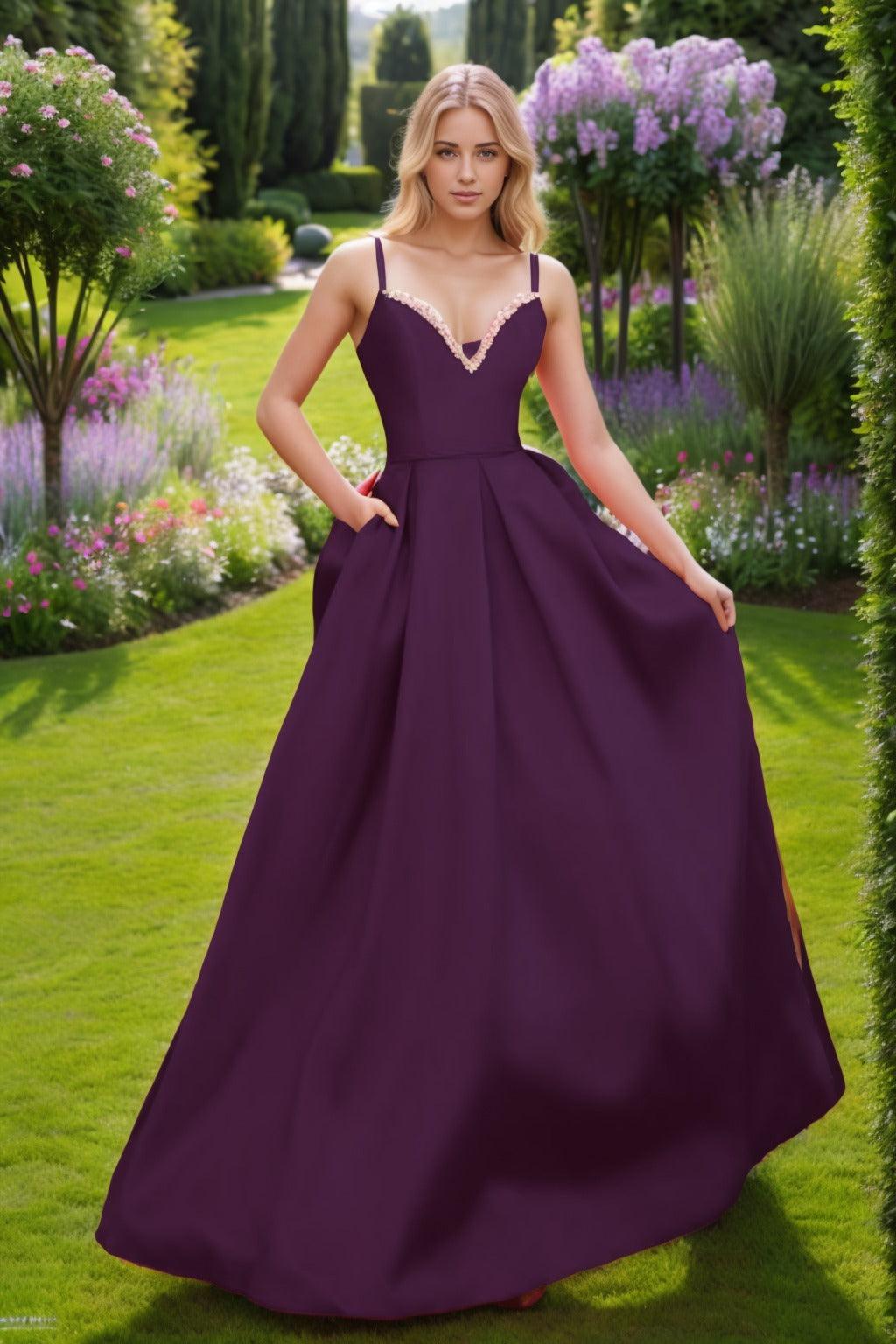 A-Line Floor Length Satin Prom Dress CS0451 - COCOMELODY