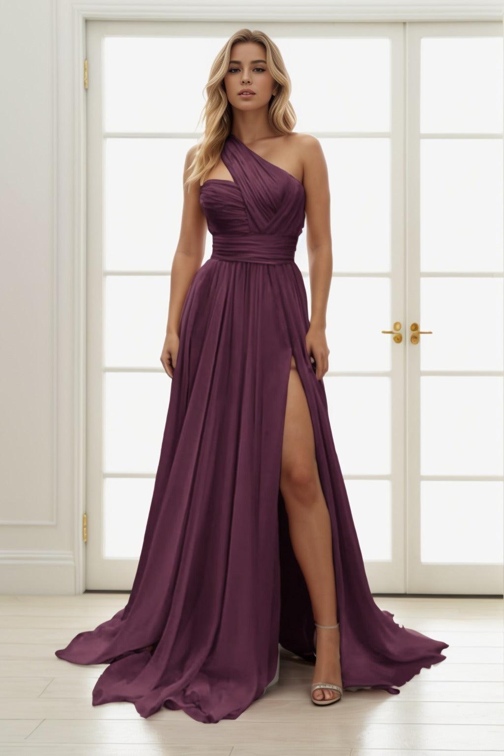 A-Line Sweep-Brush Train Chiffon Prom Dress CS0435 - COCOMELODY