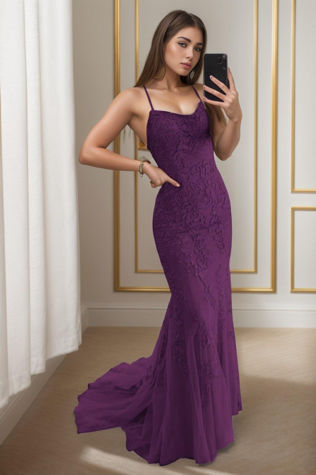Trumpet-Mermaid Sweep-Brush Train Tulle Prom Dress CS0398 - COCOMELODY