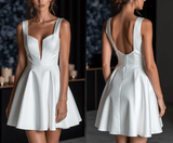 A-Line Mini Satin Little White Dress 4308365081 - COCOMELODY
