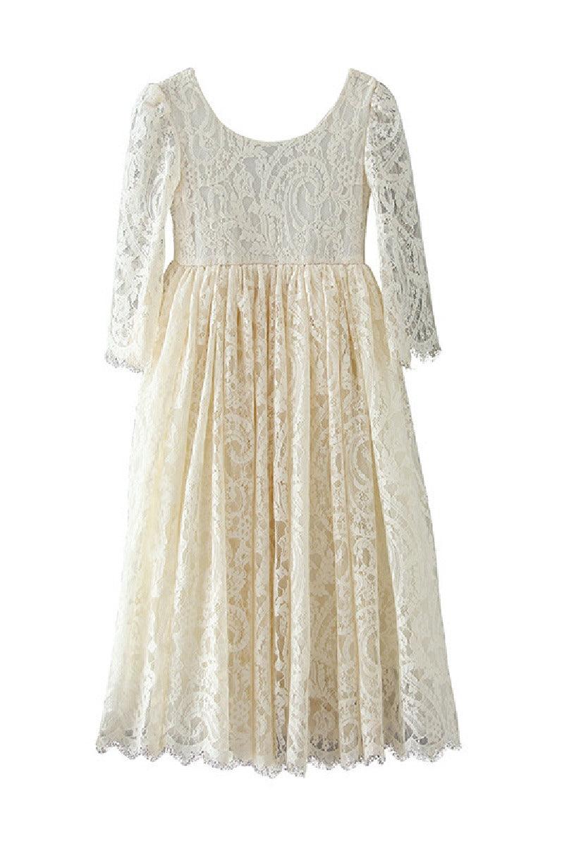 A-Line Scoop Neck Long Sleeve Lace Maxi Flower Girl Dresses 727596202219 - COCOMELODY