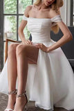 A-Line Tea Length Organza Little White Dress 100046 - COCOMELODY
