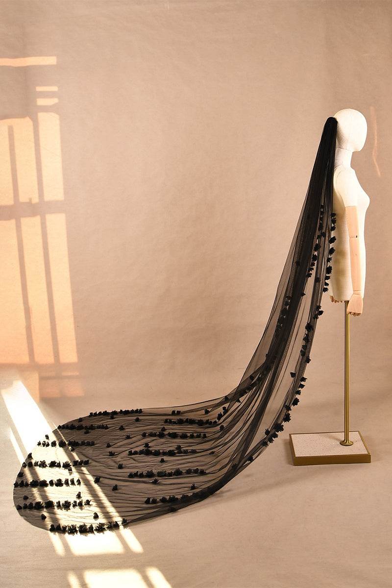 One-tier Tulle Chapel Veils with Flower 862831977508 - COCOMELODY