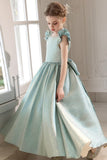 Glitter Fabric Gown Ruffle Sleeves Bow Floor Length Flower Girl Dresses 916560252784
