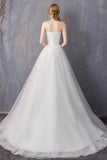 A-Line Sweep-Brush Train Tulle Wedding Dress 862474999321 - COCOMELODY
