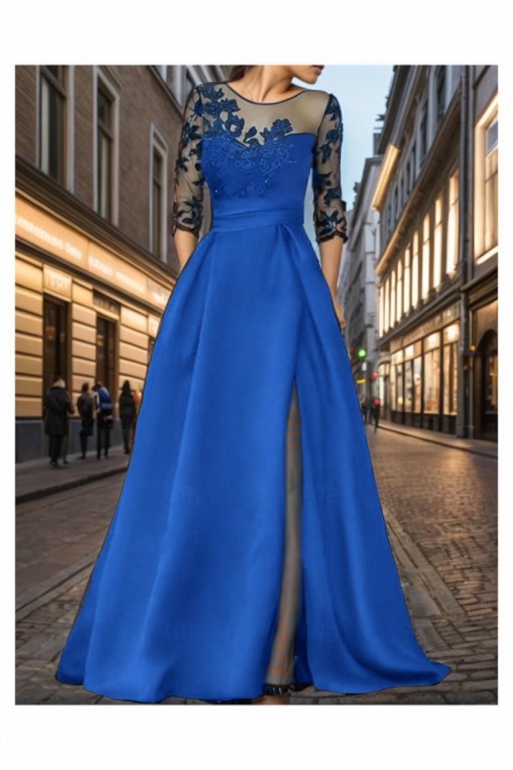 A-Line Sweep-Brush Train Silk-Like Prom Dress CS0456 - COCOMELODY