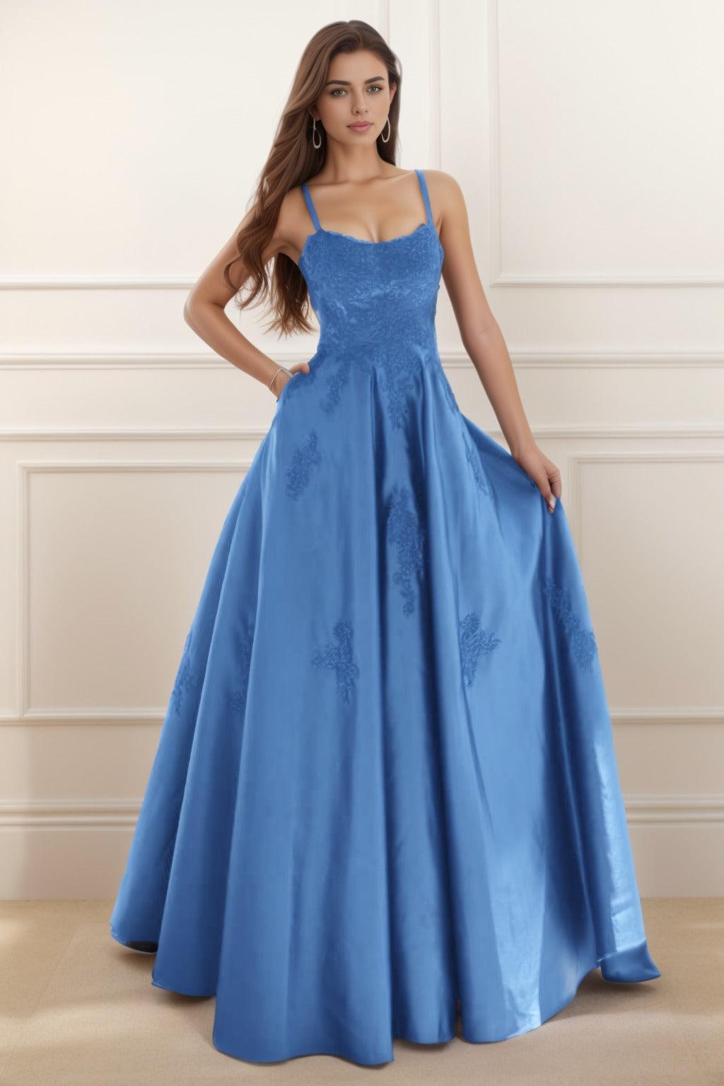 A-Line Floor Length Satin Prom Dress CS0458 - COCOMELODY