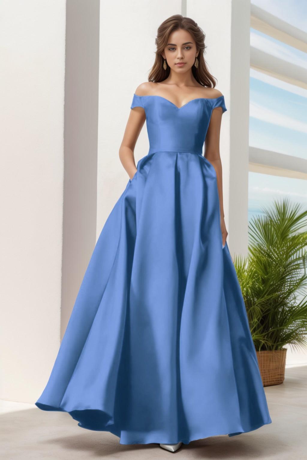 A-Line Floor Length Satin Prom Dress CS0408 - COCOMELODY