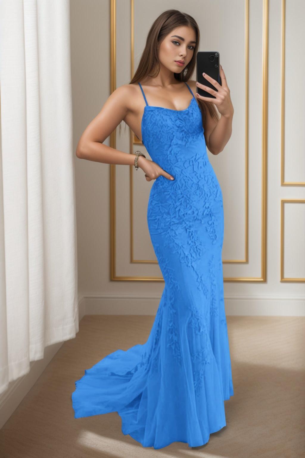Trumpet-Mermaid Sweep-Brush Train Tulle Prom Dress CS0398 - COCOMELODY