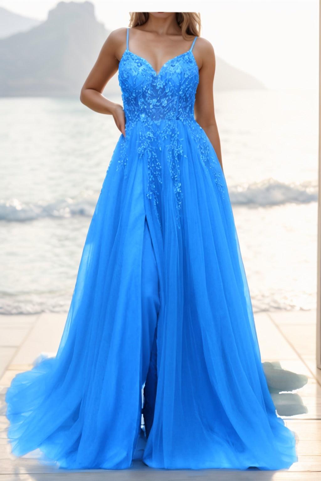 A-line Sweep-Brush Train Tulle Prom Dress CS0402 - COCOMELODY