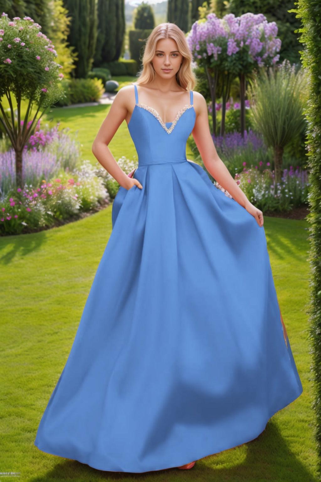 A-Line Floor Length Satin Prom Dress CS0451 - COCOMELODY