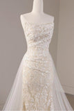 Sheath-Column Sweep-Brush Train Lace Tulle Wedding Dress 774886646233 - COCOMELODY