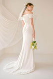 Sheath-Column Sweep-Brush Train Elastic Cloth Wedding Dress 733961110056 - COCOMELODY