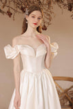 A-Line Floor Length Satin Wedding Dress 708336222057 - COCOMELODY