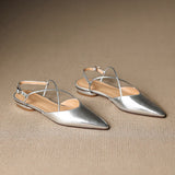 Pointed Toe Slingback Flats with Strappy Metallic Finish Shoes 1048732161565