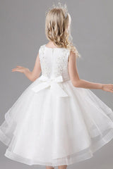 A-Line Scoop Neck Sleeveless High-Low Tulle Flower Girl Dresses 751391963514 - COCOMELODY