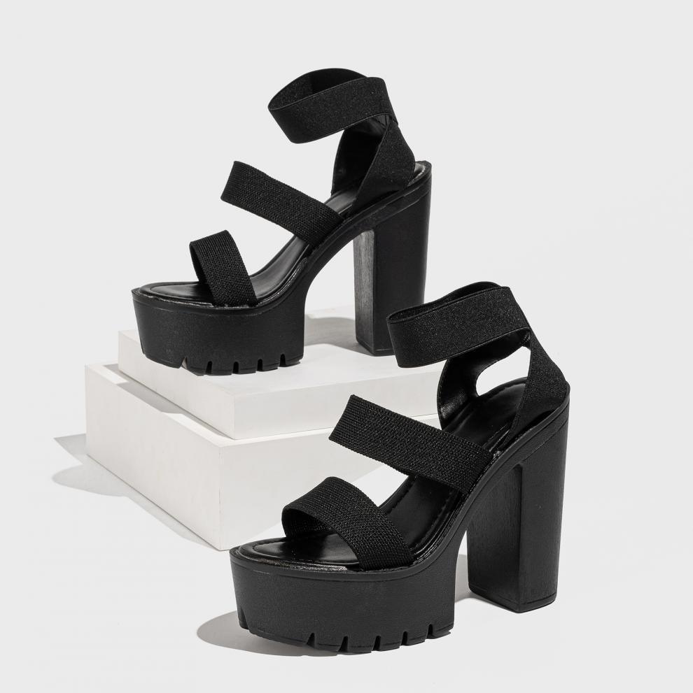 Apricot Round Ankle Strap Block Heel Sandals 775267776406 - COCOMELODY