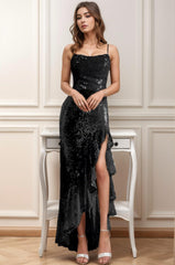 Asymmetrical Floor Length Sequined Prom Dress CS0479 - COCOMELODY