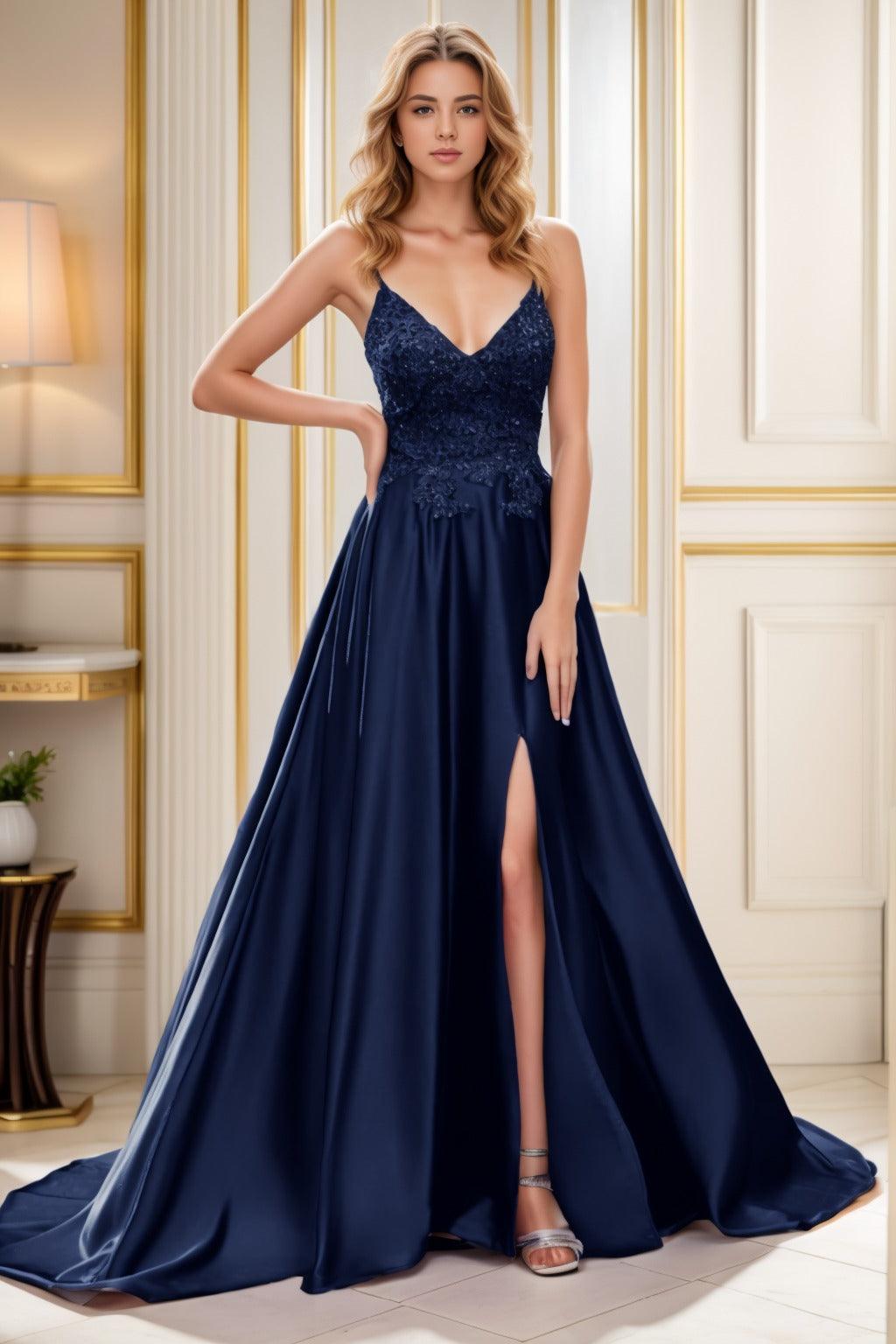 A-Line Court Train Satin Prom Dress CS0460 - COCOMELODY