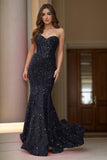Trumpet-Mermaid Sweep-Brush Train Sequined Prom Dress CS0413 - COCOMELODY