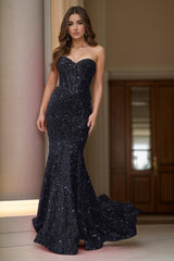 Trumpet-Mermaid Sweep-Brush Train Sequined Prom Dress CS0413 - COCOMELODY