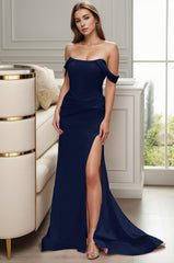 Sheath-Column Sweep-Brush Train Elastic Cloth Prom Dress CS0462 - COCOMELODY