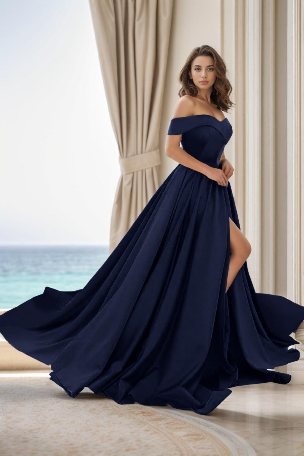 A-Line Court Train Satin Prom Dress CS0405 - COCOMELODY