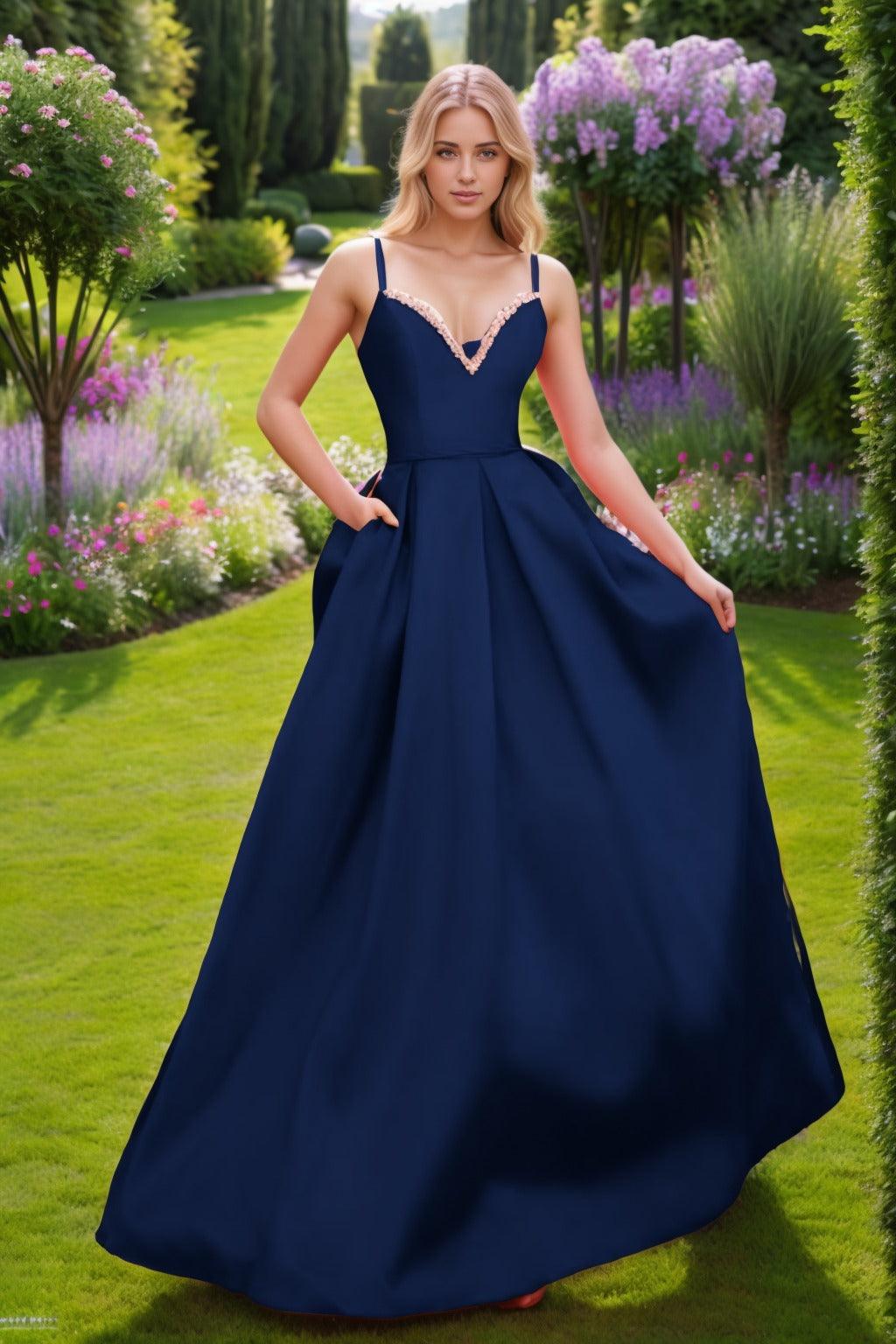 A-Line Floor Length Satin Prom Dress CS0451 - COCOMELODY