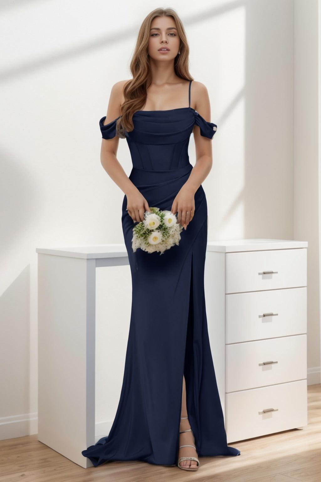 Trumpet-Mermaid Sweep-Brush Train Silk-Like Prom Dress CS0399 - COCOMELODY
