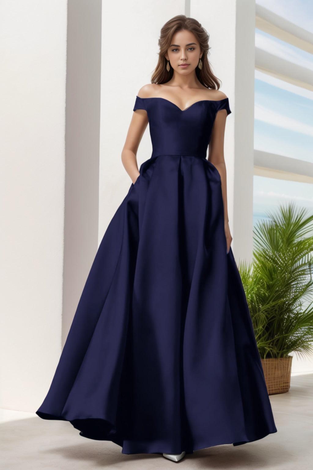 A-Line Floor Length Satin Prom Dress CS0408 - COCOMELODY