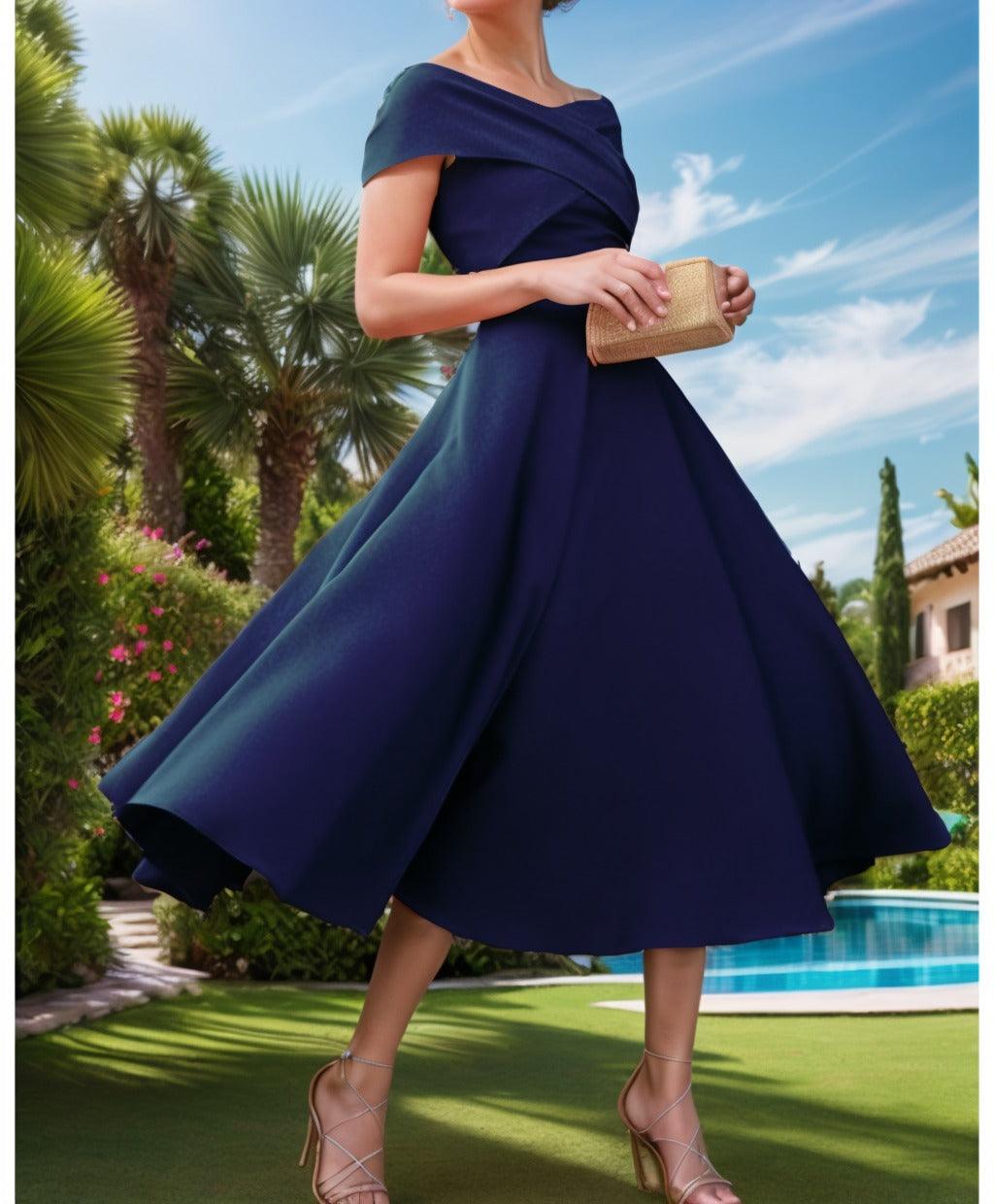 A-Line Tea Length Satin Prom Dress CS0455 - COCOMELODY