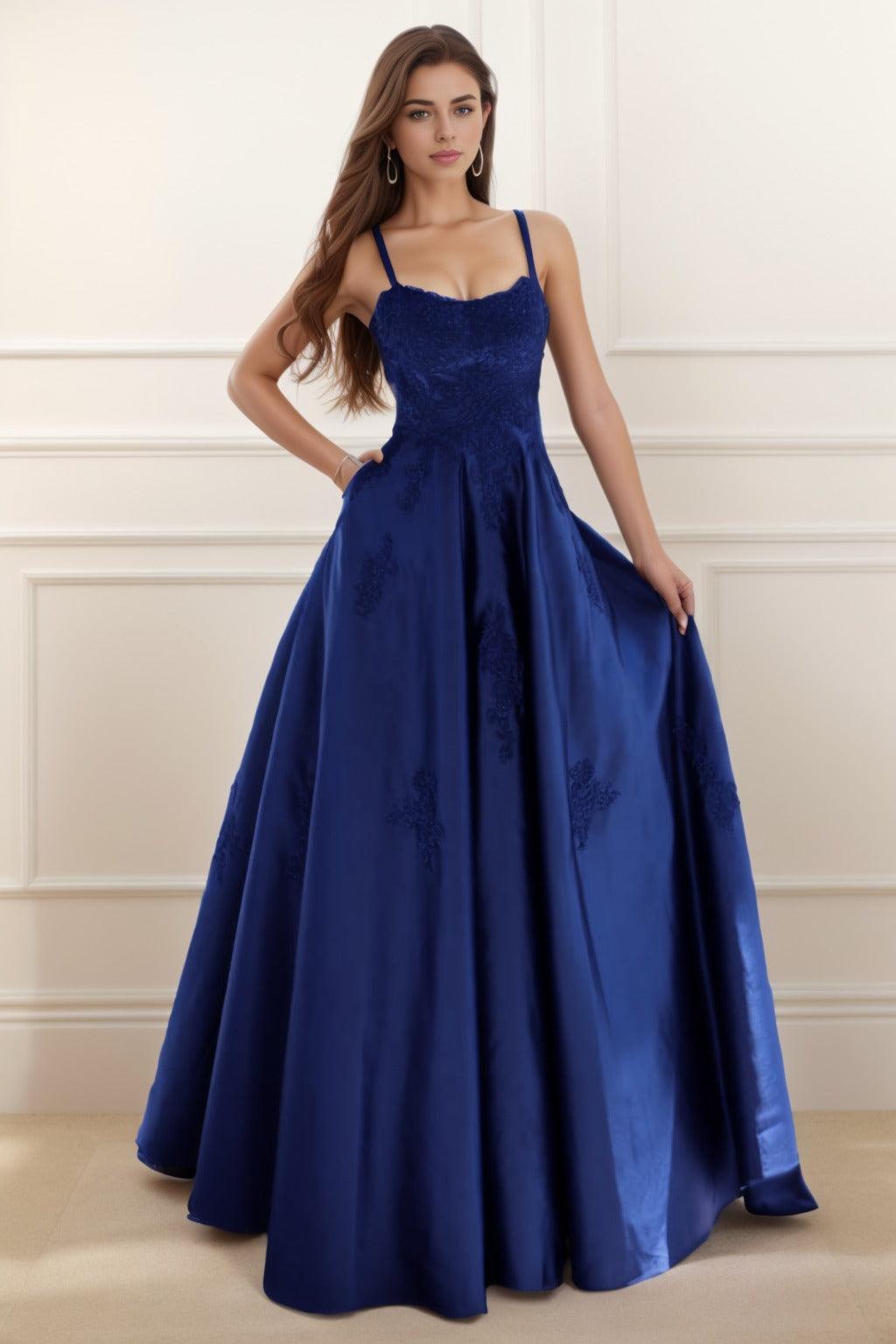 A-Line Floor Length Satin Prom Dress CS0458 - COCOMELODY