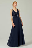 A-Line Floor Length Chiffon Sequined Bridesmaid Dress Formal Dresses CB0335 - COCOMELODY