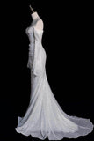 Trumpet-Mermaid Sweep-Brush Train Sequined Lace Wedding Dress 749300816750 - COCOMELODY