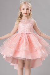 A-Line Scoop Neck Sleeveless High-Low Tulle Flower Girl Dresses 689179187830 - COCOMELODY