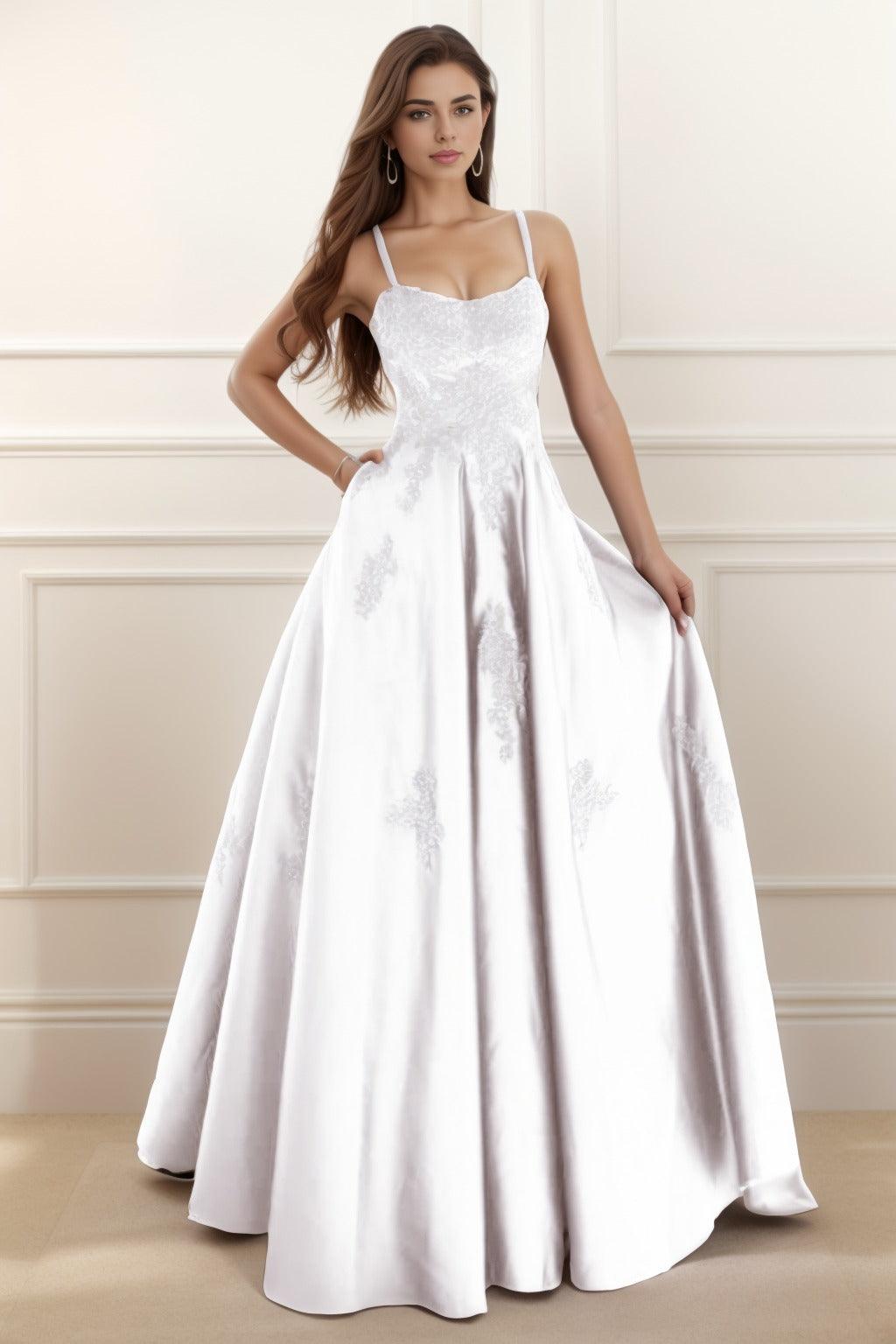 A-Line Floor Length Satin Prom Dress CS0458 - COCOMELODY