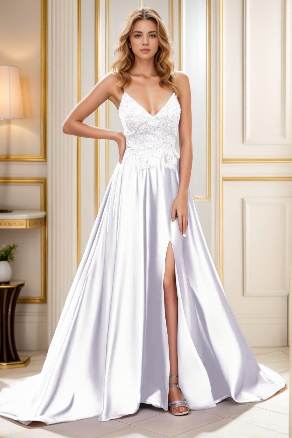 A-Line Court Train Satin Prom Dress CS0460 - COCOMELODY