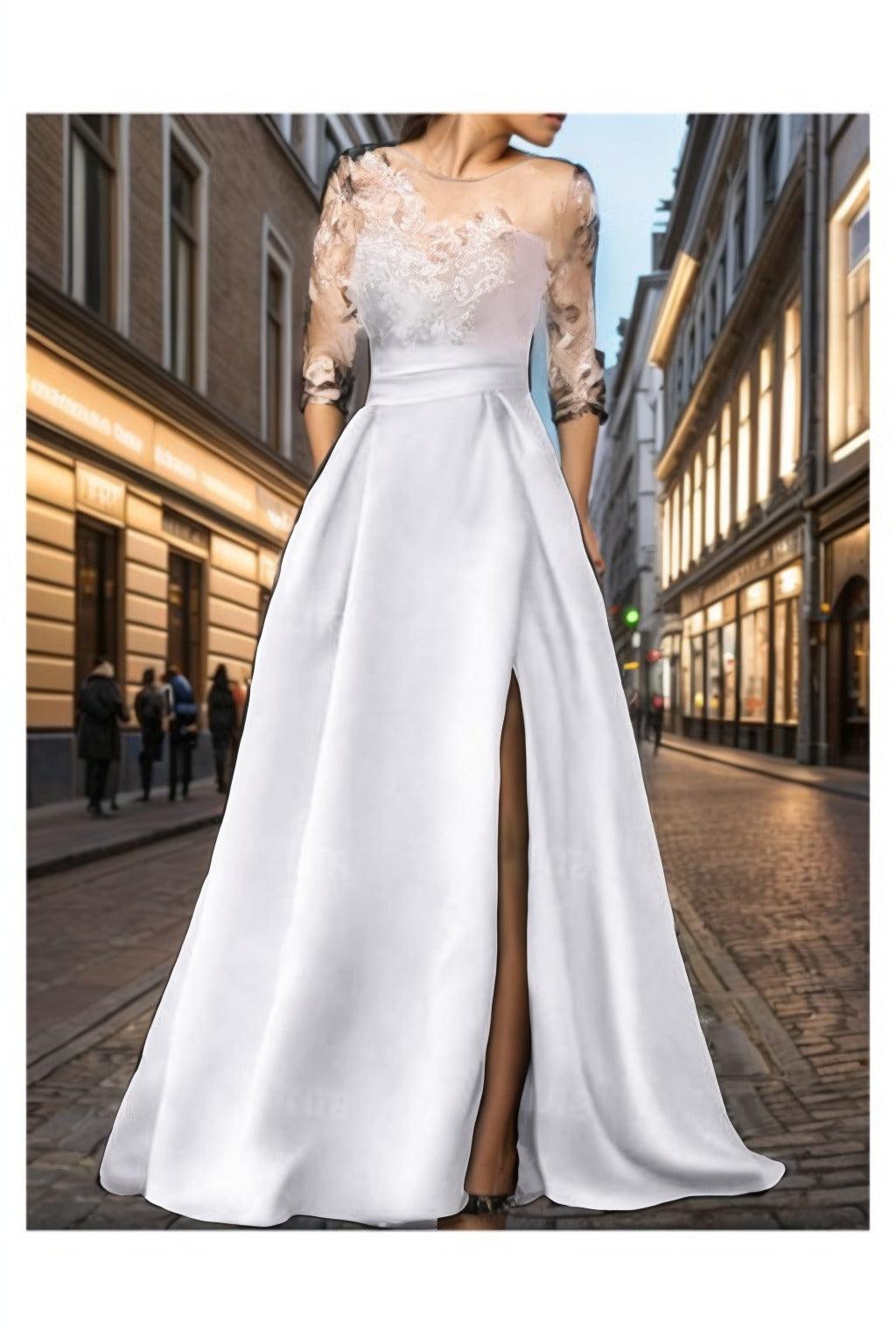 A-Line Sweep-Brush Train Silk-Like Prom Dress CS0456 - COCOMELODY