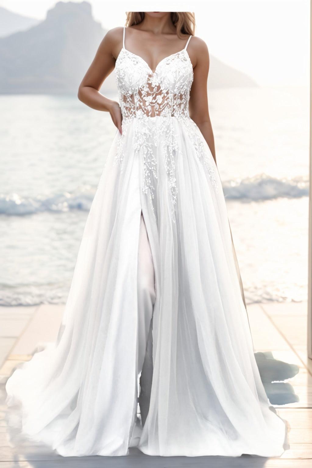 A-line Sweep-Brush Train Tulle Prom Dress CS0402 - COCOMELODY