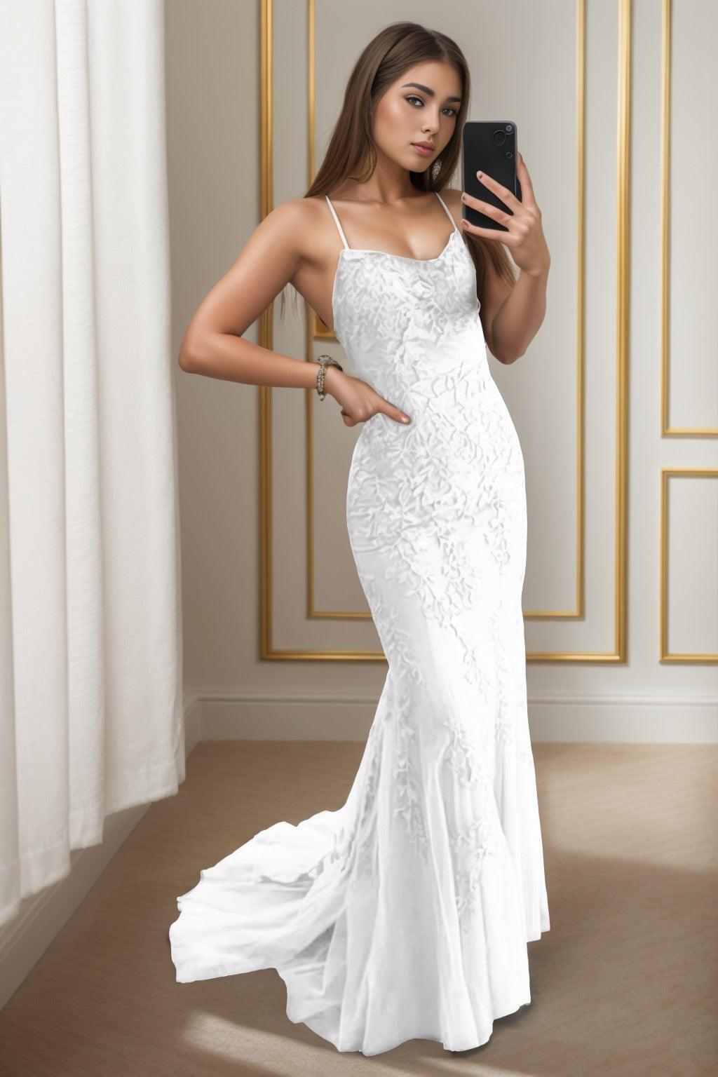 Trumpet-Mermaid Sweep-Brush Train Tulle Prom Dress CS0398 - COCOMELODY