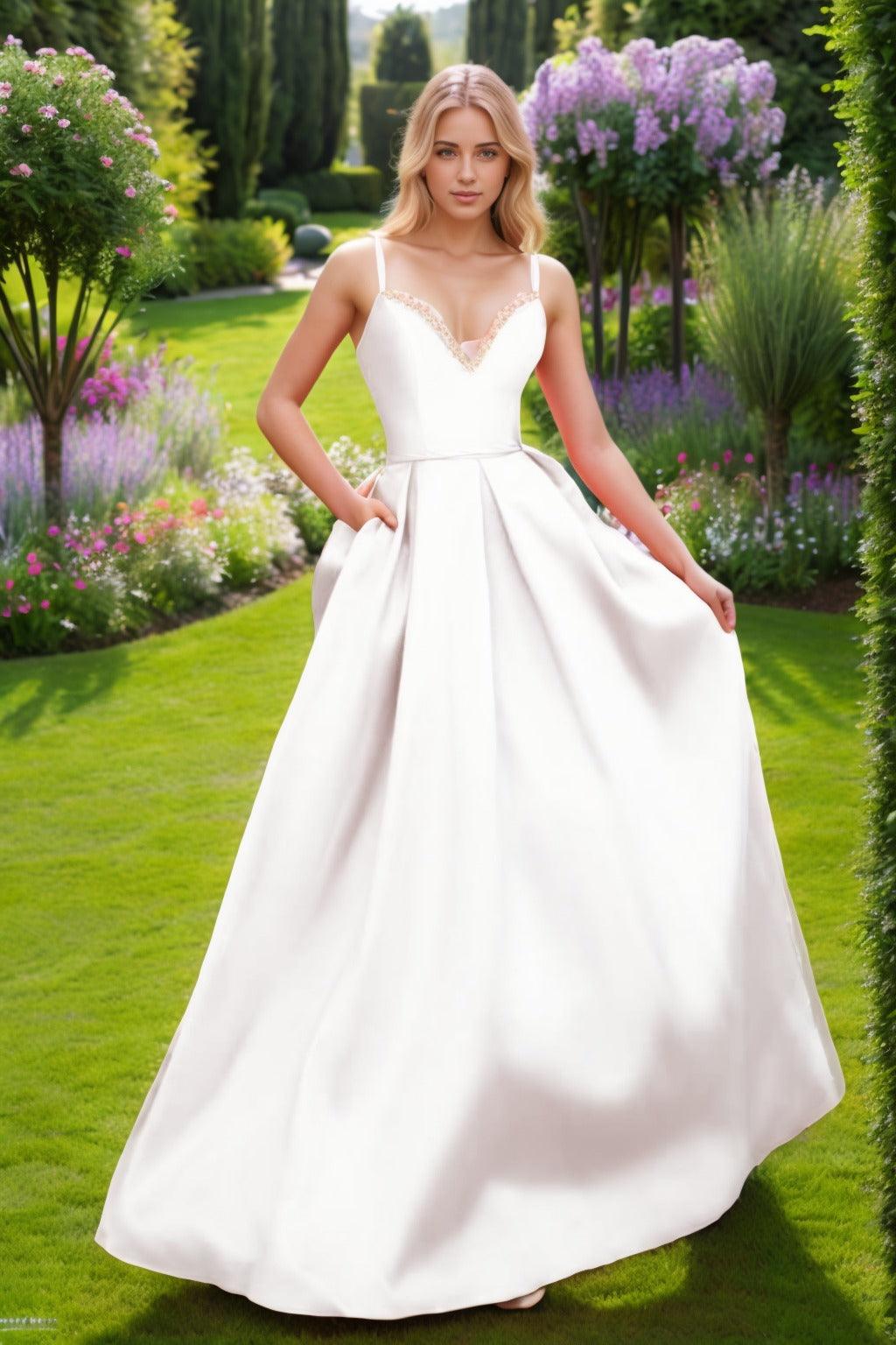 A-Line Floor Length Satin Prom Dress CS0451 - COCOMELODY