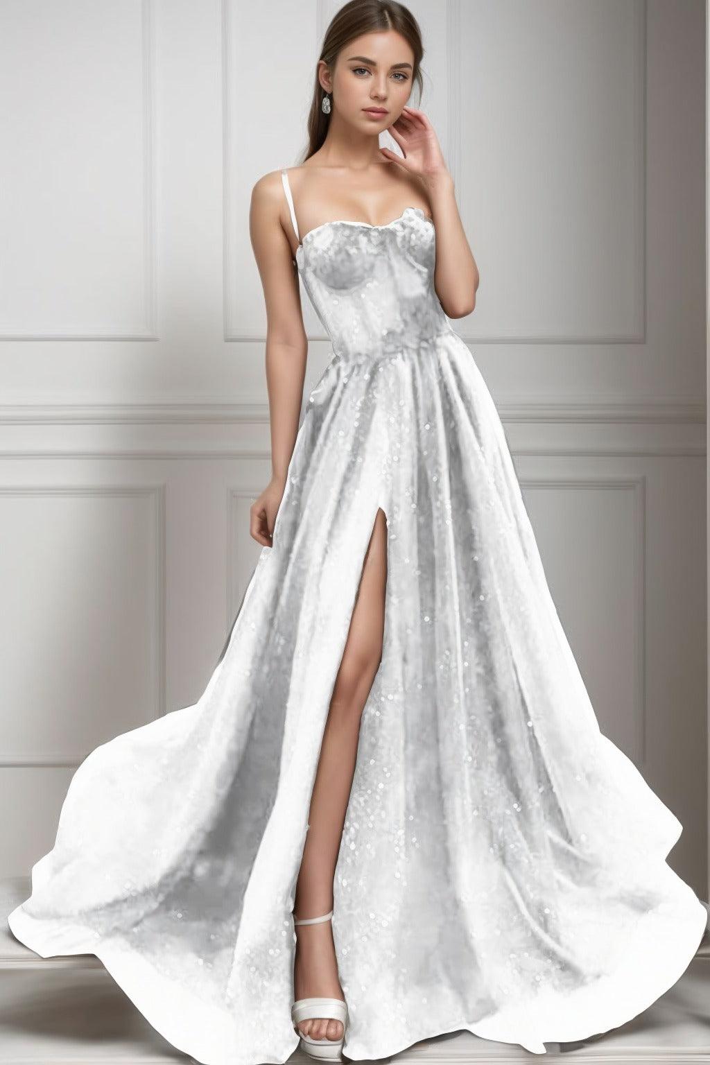 A-Line Sweep-Brush Train Tulle Prom Dress CS0439 - COCOMELODY