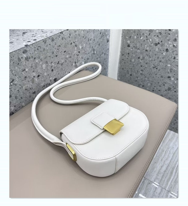 Leather half round saddle bag underarm bag 724733009492 - COCOMELODY