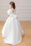 Ball-Gown/Princess Chiffon Sweep Train Flower Girl Dresses Pageant Dresses With Bow 805784889355 - COCOMELODY