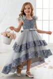 Ruffled Flutter Shoulder Sequin Ruffled Trim Bodice Tulle High-Low Flower Girl Dresses 1029823265576