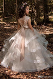 A-Line Illusion Floor Length Tulle Flower Girl Dresses 617286377317