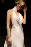 Sheath-Column Sweep-Brush Train Elastic Cloth Wedding Dress 816860315146 - COCOMELODY