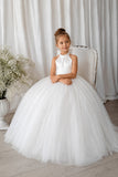 Halter Neck Sleeveless Open Back Bow Tulle Flower Girl Dresses 1061637080106