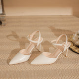 Elegant Pointed Toe Slingback Heels with Delicate Ankle Strap Shoes 771508437933
